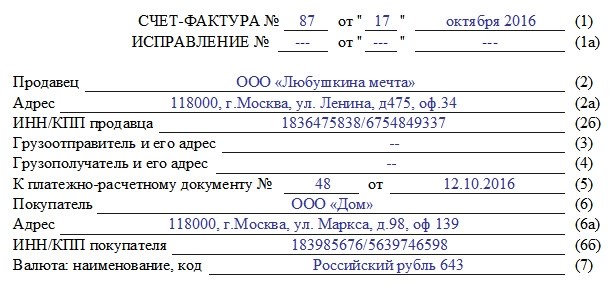 Правила заполнения счета-фактуры в аптечной организации