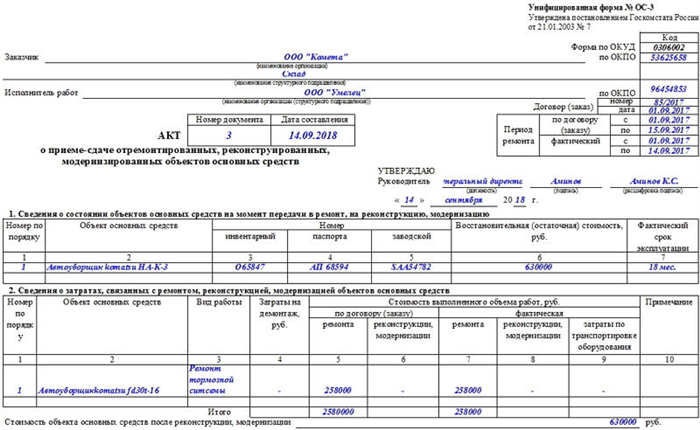 Образец акта приема-передачи оборудования после ремонта